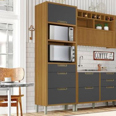 Imagem de Paneleiro Torre Quente 1 Porta 3 Gavetas Imperatriz Nesher Móveis Freijó/Grafite