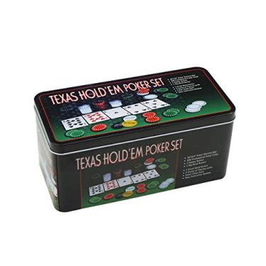 Imagem de Conjunto de poker caixa de metal, 200 fichas de póquer, 2 coberturas, botão de entrega, cego pequeno, big cega, tapete de jogo