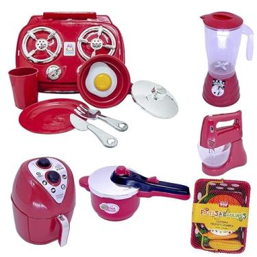 Imagem de Altimar, Cozinha Vermelho Brinquedo Kit Infantil Mercado Fogão 23pç
