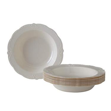 Imagem de Pratos de sopa descartáveis de design vintage para festa (10 peças), conjunto de jantar descartável, resistente, 340 g, pratos de plástico para jantar, elegante visual chinês, ótimo para casamento,