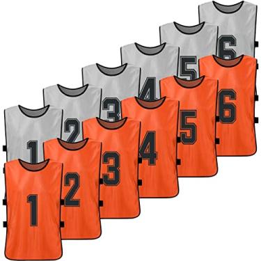Imagem de Tomshin 12 PCS Pinnies de Futebol Infantil 2 Cores Camisas de Futebol de Secagem Rápida Esportes Juvenis Scrimmage Treinamento de Equipe de Basquete Babadores Numerados Prática Colete Esportivo