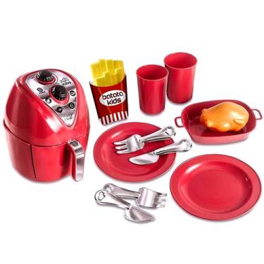 Imagem de Kit Cozinha Infantil Fritadeira Air Fryer Vermelha 12 Peças - Zuca Toy