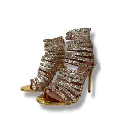 Imagem de Frankie Hsu Bota feminina sexy stiletto tornozelo salto alto, preto dourado glitter designer sandália estilo, grande tamanho 38-50 sapatos para mulheres homens, Dourado, 19