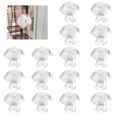 Imagem de MOROBOR Puxador de armário autoadesivo, 16 peças, puxadores de acrílico transparentes, puxadores de acrílico de diamante côncavo, maçanetas de armário sem furadeira, para porta de espelho de cozinha e