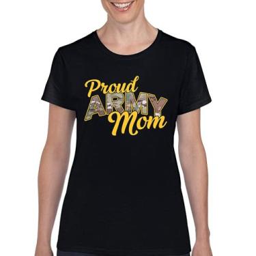 Imagem de Camiseta Proud Army Mom US Military Family Pride Veteran Patriotic Armed Forces Mother's Day Licenciada Feminina, Preto, XXG