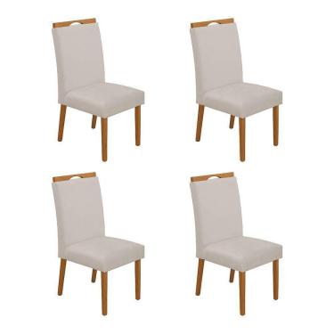 Imagem de Kit 4 Cadeiras De Jantar Madeira Maciça Cerejeira Premium Heloísa Veludo Bege - Cor: Bege