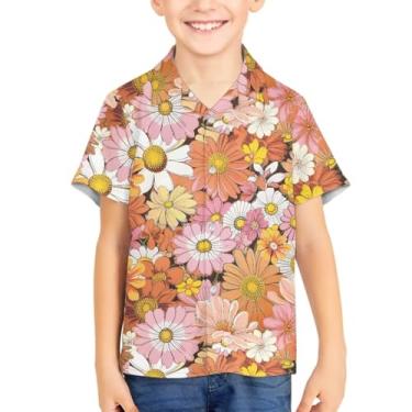 Imagem de Spowatriy Camisetas havaianas de manga curta unissex de verão para crianças, camisa social de botão, camisas Aloha 3-16T, Flor tropical, 15-16 Years