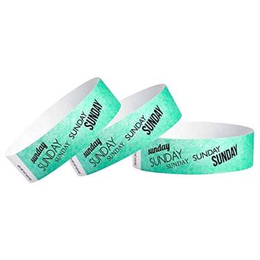 Imagem de Pulseiras de papel 500 Wristco Sunday Aqua Tyvek para eventos - 2,5 x 25,4 cm - Pulseiras de papel impermeáveis recicláveis confortáveis resistentes a rasgos para shows, festivais, visitas a festas de