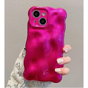 Imagem de UEEBAI Capa para iPhone 15 Plus 6,7 polegadas, linda cor sólida encaracolada forma ondulada à prova de choque TPU macio bumper capa de telefone amortecedor, água doce, ondulação, silicone 3D, capa