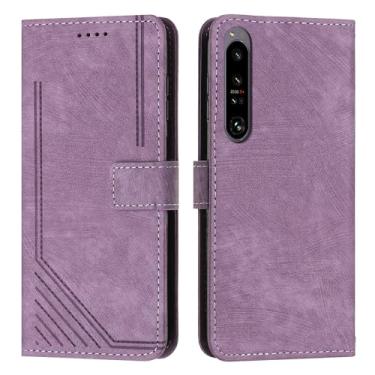 Imagem de Carteira Compatível com Sony Xperia 1 IV Pulseira de pulso Capa de telefone Carteira Flip Phone Case Suporte para cartão Flip Cover Phone Case Compatível com Sony Xperia 1 IV (Size : Purple)