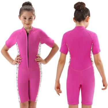 Imagem de DEHAI Roupa de mergulho infantil para meninos e meninas, jovens, neoprene de 3 mm, roupa de banho térmica de corpo inteiro com zíper frontal em água fria quente para natação, mergulho, surfe