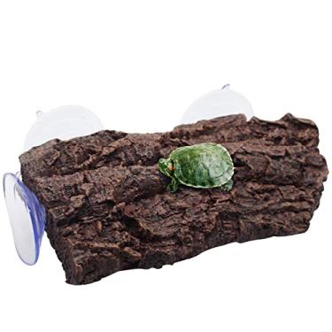 Imagem de Abustle pig Plataforma de pesca de tartaruga, aquário de peixes, plataforma de escalada de tartaruga com 3 ventosas, terraço flutuante de descanso para sapos, terraços (casca artificial, rocha)