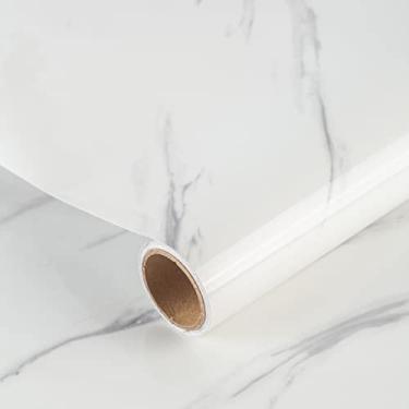 Imagem de Papel de parede de mármore branco JSEVEM, papel de parede descasque e cole, adesivos de parede autoadesivos para armário de cozinha, mesa 15,74" × 196,85"