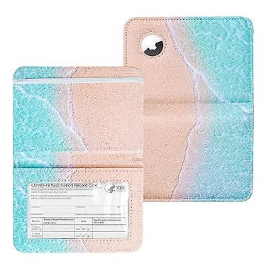Imagem de Haecsfl Porta-passaporte AirTag, porta-cartão de vacina, carteira de couro PU com bloqueio de RFID, capa para passaporte com compartimento para cartão de vacina e AirTag, 1 - Sandbeach, 1 Pack, Praia