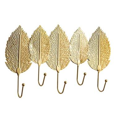 Imagem de Porta-chaves gancho nórdico gancho bolsa gancho criativo forma folha dourada cabide de parede casaco de parede cabide chave não perfura decoração de parede casa (cor: A) (B)