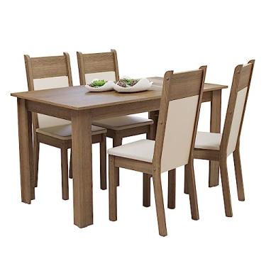 Imagem de Conjunto Sala de Jantar Madesa Cali Mesa Tampo de Madeira com 4 Cadeiras - Rustic/crema/bege