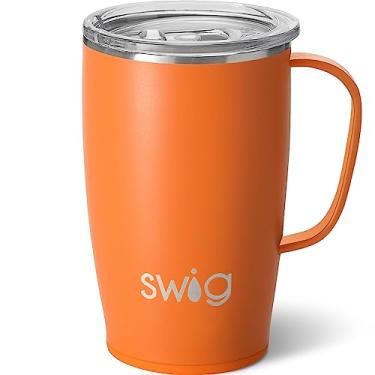 Imagem de Swig Life Caneca de viagem de 510 g, copo isolado com alça e tampa, suporte para copo, seguro para lava-louças, aço inoxidável, xícara de café de viagem (laranja)
