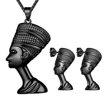 Imagem de beautlace Rainha Egípcia Nefertiti Colares/Brincos Prata/Ouro 18K Banhado a Arma Antiga Rainha Egípcia Nefertiti Conjunto de Joias Presente para Homens e Mulheres, Zircônia cúbica, Zircônia cúbica