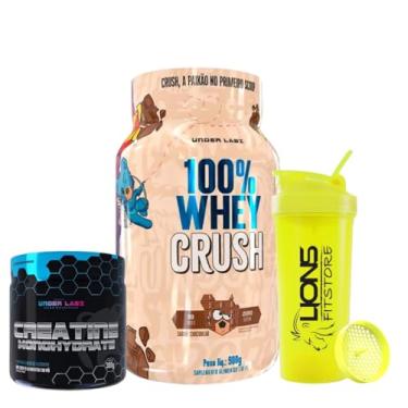 Imagem de 100% Whey Crush Sabor Chocolate Chocobear 900g - Under Labz + Creatina Monohidratada 100% Pura 300g Under Labz + Coqueteleira 700ml Personalizada Cor Sortida