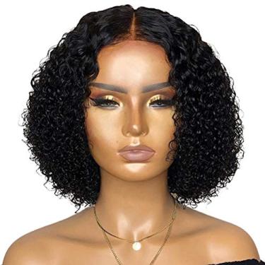 Imagem de Perucas Bob de cabelo humano preto para mulheres 13 x 1x4 peça T peruca frontal entrelaçada parte central cabelo Remy brasileiro 150% densidade