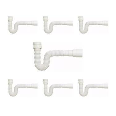 Imagem de Delflex, kIT 7 Sifão Sanfonado Branco Cozinha Pia Banheiro Tanque