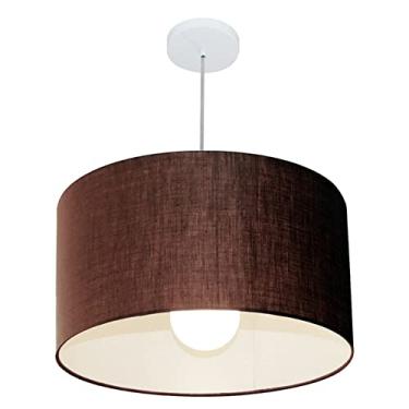 Imagem de Lustre Pendente Cilíndrico Cúpula Tecido 60x30 cm, Vivare Iluminação, Pendente4169 LC, Café, Grande