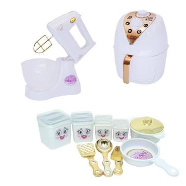 Imagem de Kit Casinha Princesa Menina Branco Air Fryer Batedeira 11Pç