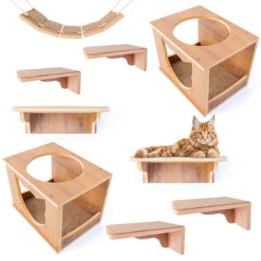 Imagem de Playground para gatos com 9peças Premium com Prateleiras Nichos Já Montados (MARROM)