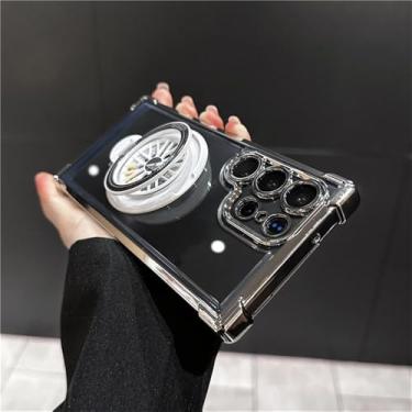 Imagem de Capa magnética banhada a ouro para Samsung S24 Ultra S23 FE S22 Plus Gyro Bracket Capa transparente à prova de choque, prata, para Galaxy S23FE