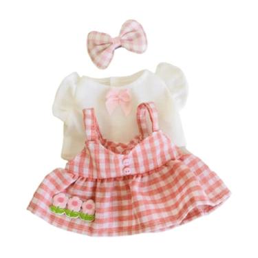 Imagem de Amagogo 3 peças 20cm mini roupas de boneca boneca roupas moda pelúcia boneca saia manga curta cocar para 20cm pingente boneca, Rosa