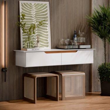 Imagem de Aparador Buffet Suspenso Sala Flow Eros 2 Portas Branco com Freijó - Rede Móveis