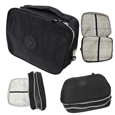 Imagem de Estojo Box Escolar Quadrado Organizador Grande Liso Com 2 Divisórias Bolsinha Preto