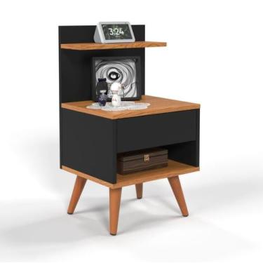 Imagem de Mesa de Cabeceira Para Quarto Pés Palito Retrô 1 Gaveta Sleep - Preto/
