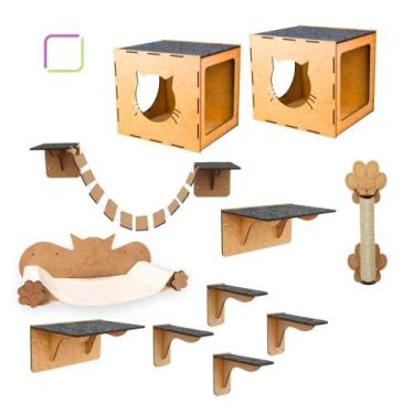 Imagem de Kit Brinquedo Para Gato Prateleiras Rede Arranhador Oferta - BOX FAN