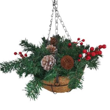 Imagem de Cesta de Natal Artificial Suspensa Decoração de Natal Suprimentos para Festas Charme Plantas Artificiais Suspensas Flores Cesta para Jardim