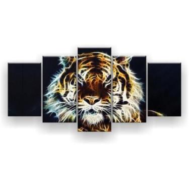 Imagem de Quadro Decorativo Mosaico 5 Peças Tigre Brilho - Excelência-Quadros