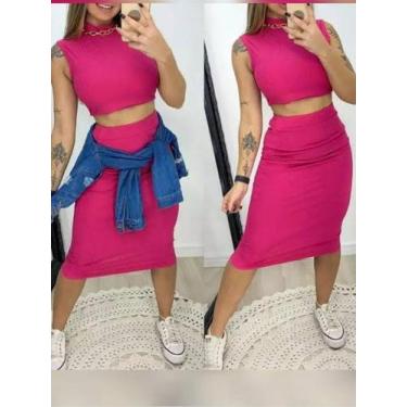 Imagem de Saia midi lápis canelada - La lunna, Rosa pink, P 36