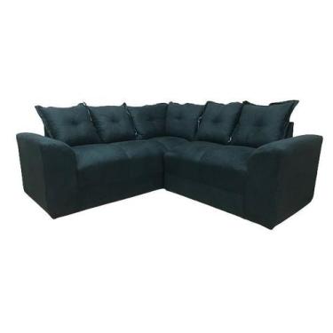 Imagem de Sofá de Canto Preto Almofadas Lisas - AL MÓVEIS