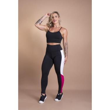 Imagem de Conjunto Fitness Feminino Calça Legging Cintura Alta Detalhe E Top Cro