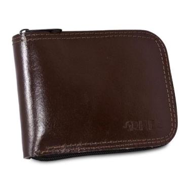 Imagem de carteira masculina couro ziper grande cartao nota - RHEA, Marrom