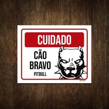 Imagem de Placa Cuidado Cão Cachorro Bravo Pitbull 18X23 - Sinalizo.Com
