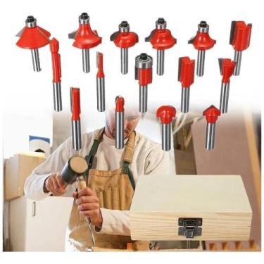 Imagem de Jogo Kit Fresas Pra Tupia 15 Pçs 6Mm + Estojo De Madeira. - Nakazaki