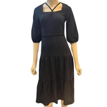 Imagem de Vestido Midi Soltinho Festa com Manga 3/4 Elegante - Fashion, Preto, G