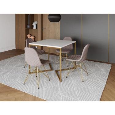Imagem de Mesa Jantar Industrial Base V 90cm Quadrada Branca C/ 4 Cadeiras Base 