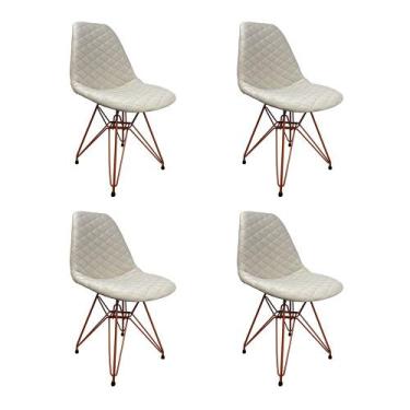 Imagem de Kit 4 Cadeiras Jantar Estofadas Nude Eiffel Eames Base Cobre - Up Home