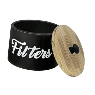Imagem de Generic Caixa de filtro de café de madeira lata de chá utensílios de cozinha lata de cozinha com tampa pote de comida de fazenda para farinha de açúcar casa, Preto