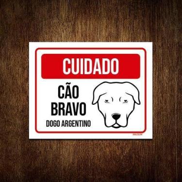 Imagem de Kit 5 Placas Cuidado Cão Cachorro Bravo Dogo Argentino - Sinalico.Com
