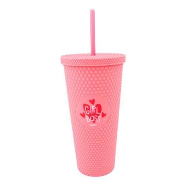 Imagem de Copo com canudo texturizado 700ml girl boss rosa fosco uatt