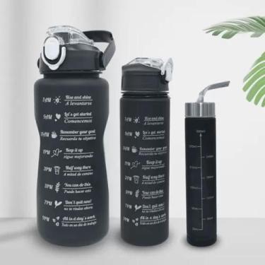 Imagem de Kit 3 Garrafas De Água Motivacional Booglee Cor Preto 2 Litros 900mL 3