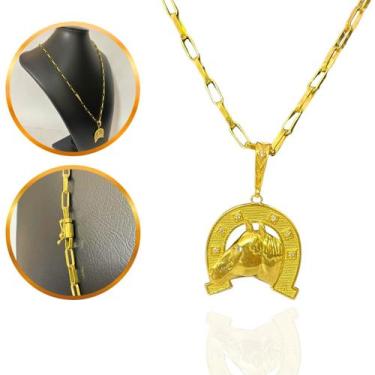Imagem de Corrente Tijolinho 4mm + Pingente Ferradura Cravejada - RTjoias18k